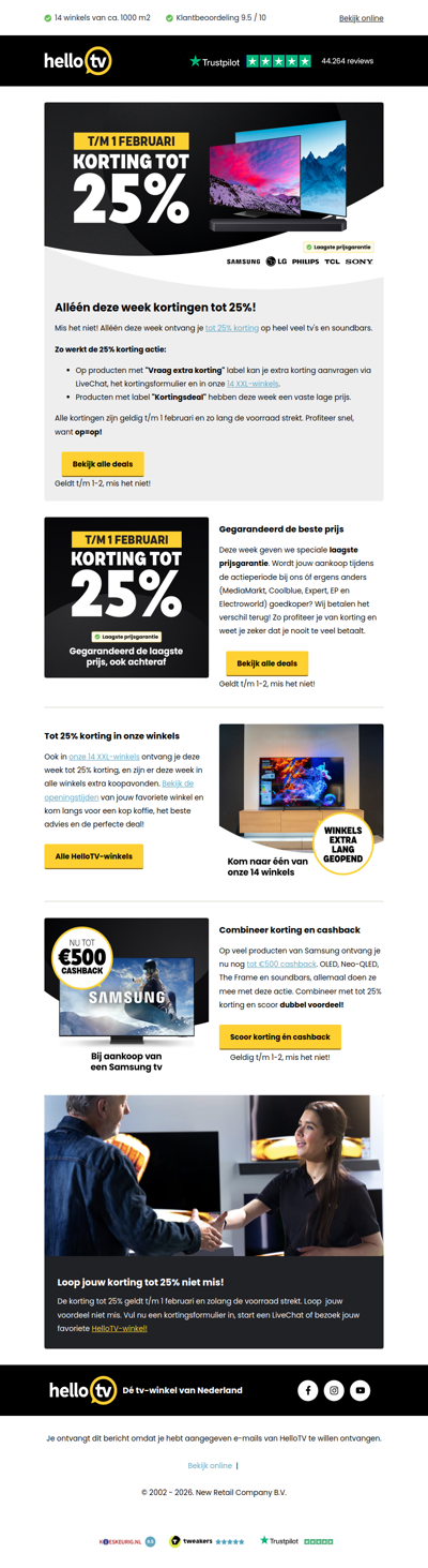 Alléén deze week tot 25% korting op veel tv's en soundbars