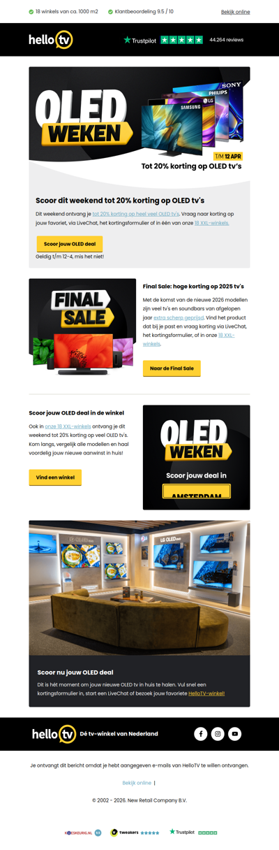 Dit weekend tot 20% korting op OLED tv's
