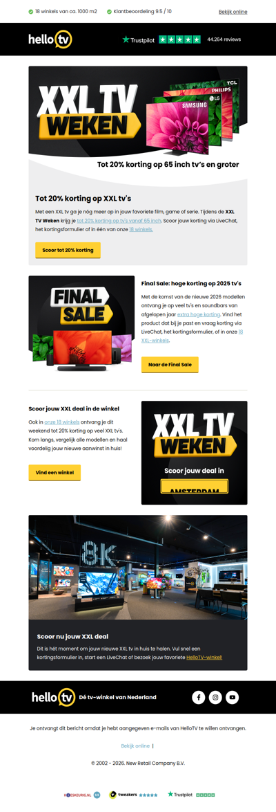 Tot 20% korting op XXL tv's