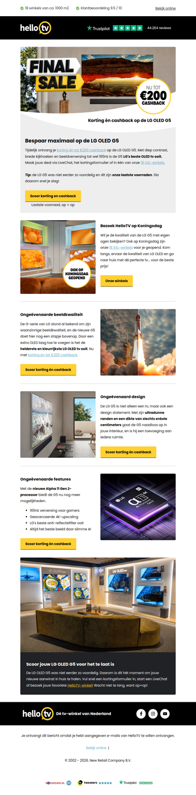Korting én cashback op de LG OLED G5