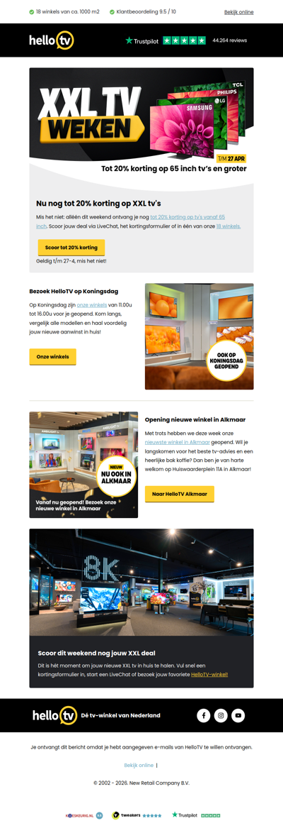 Laatste kans: nu nog tot 20% korting op XXL tv's