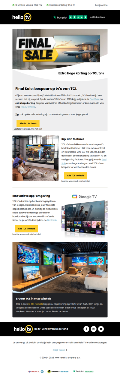 Extra hoge korting op TCL tv's
