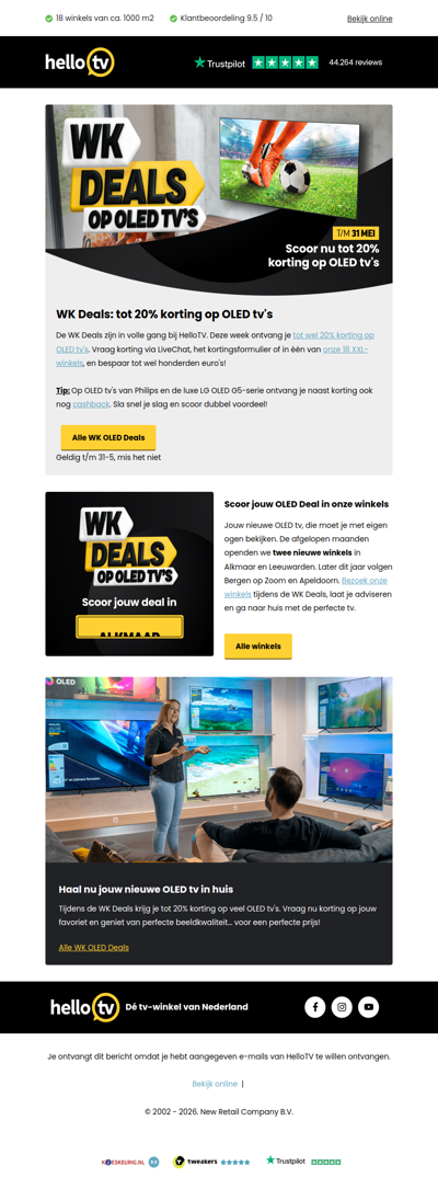 WK Deals: tot 20% korting op OLED tv's