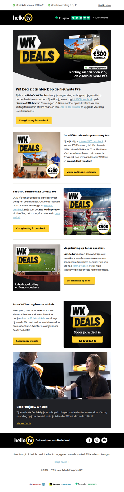 Tot €500 cashback op de nieuwste tv's van Samsung en LG