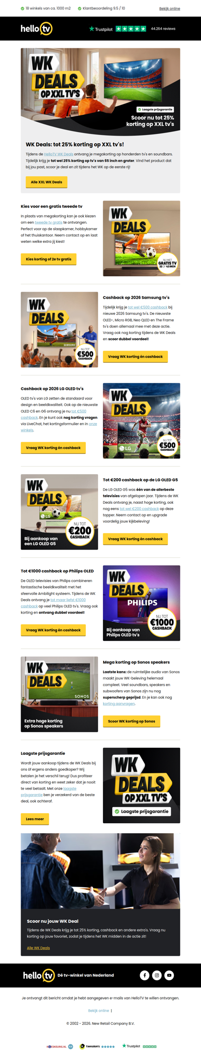 WK Deals: tot 25% korting op XXL tv's