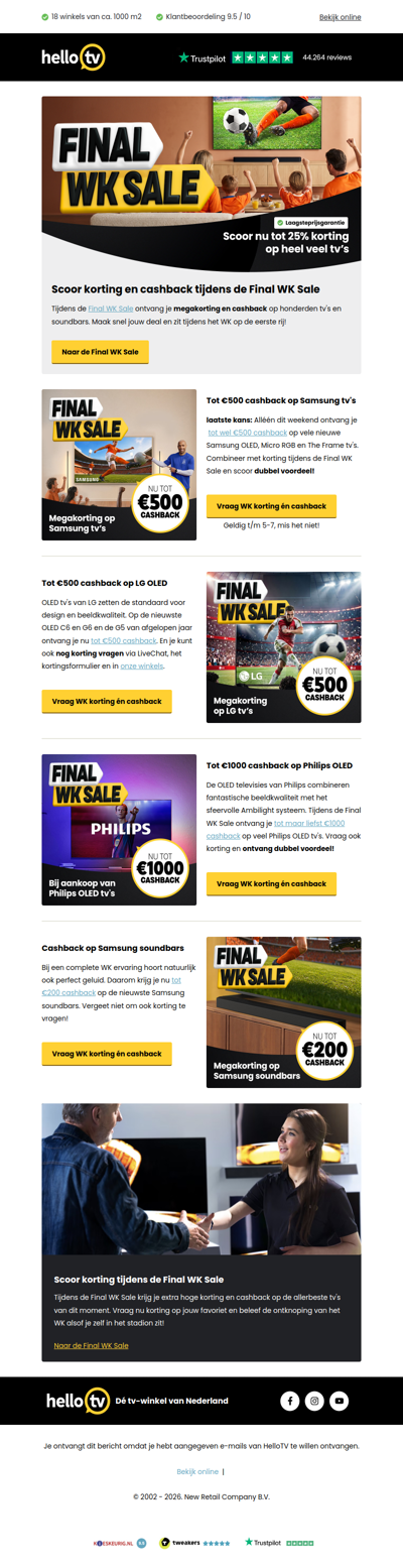 Final WK Sale: combineer korting en cashback