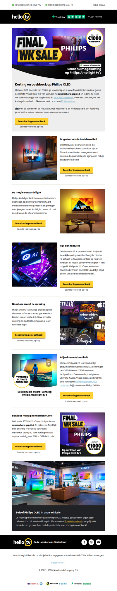 Laatste voorraad Philips OLED met korting en cashback