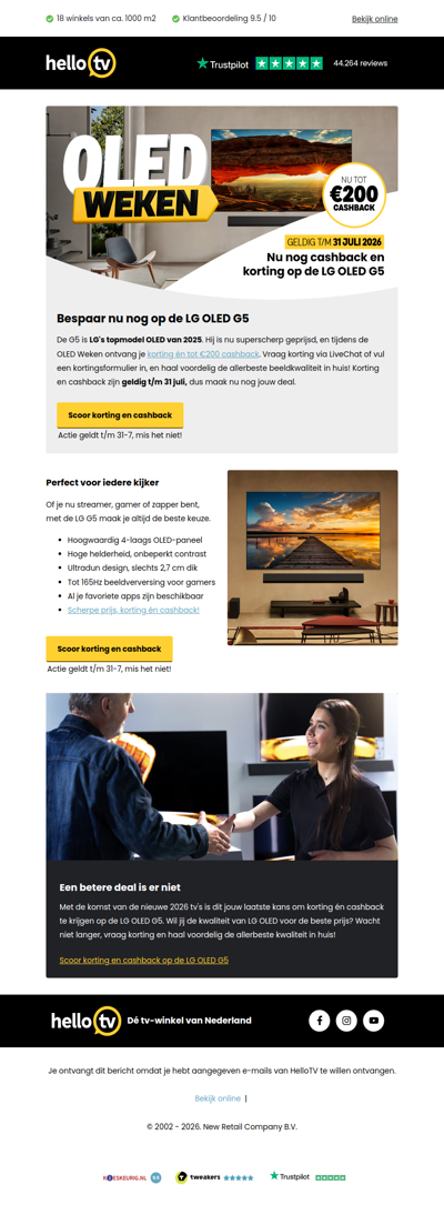 Laatste kans: nu nog korting en cashback op LG OLED G5