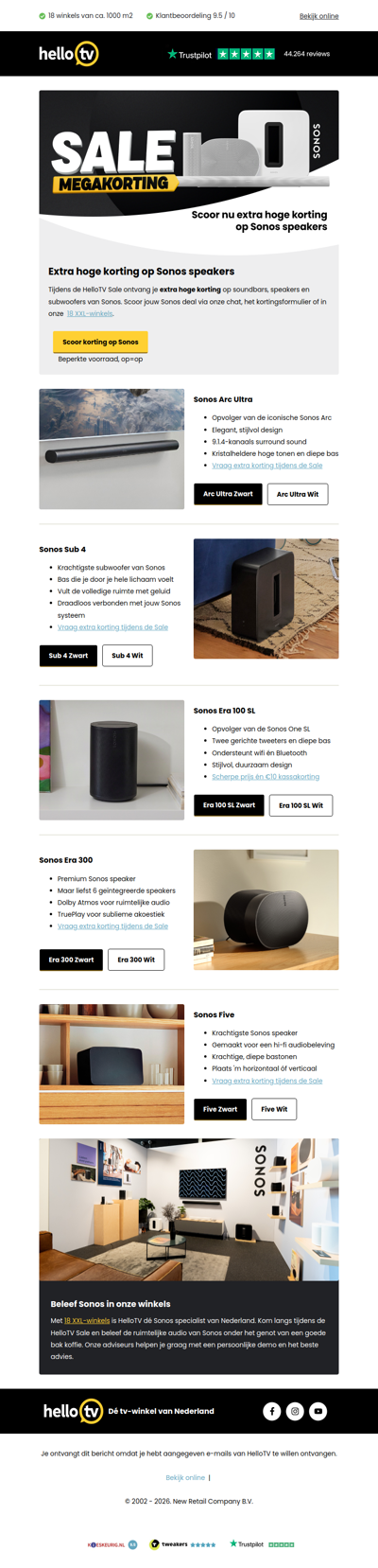 Tijdelijk extra hoge korting op Sonos speakers