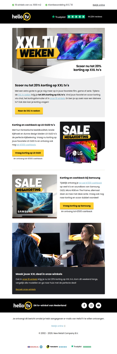 XXL tv weken: tot 20% korting op grote tv's