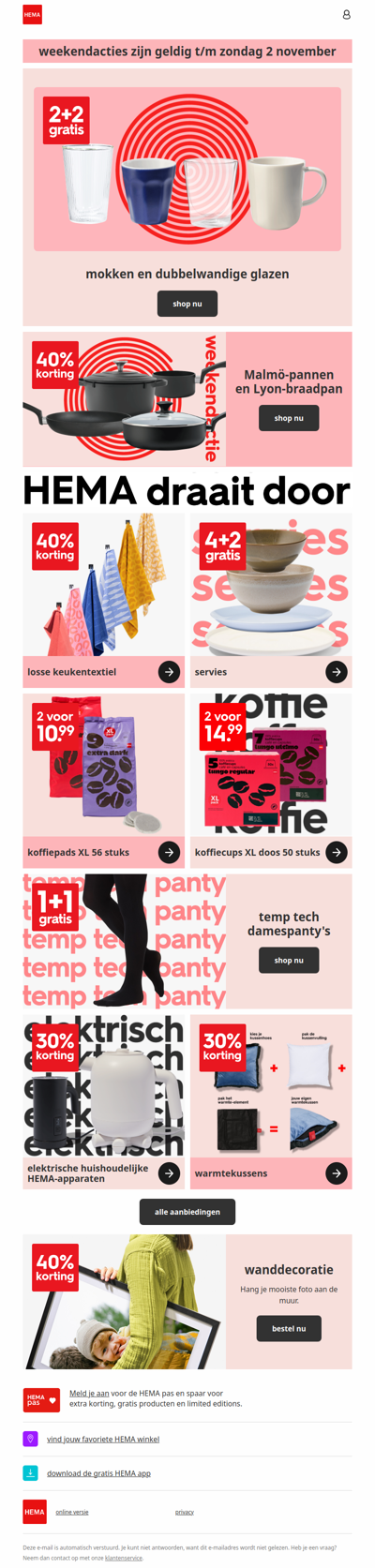 extra weekendacties: nu 2+2 gratis op mokken en dubbelwandige glazen