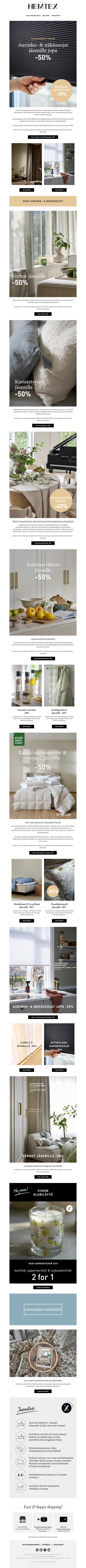 Jopa -50% pimennysverhoista ja aurinkosuojista jäsenille