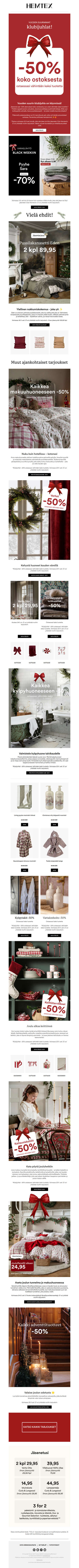 Vuoden suurimmat klubijuhlat! 🎁 -50%* koko ostoksesta ostaessasi 2 tuotetta!