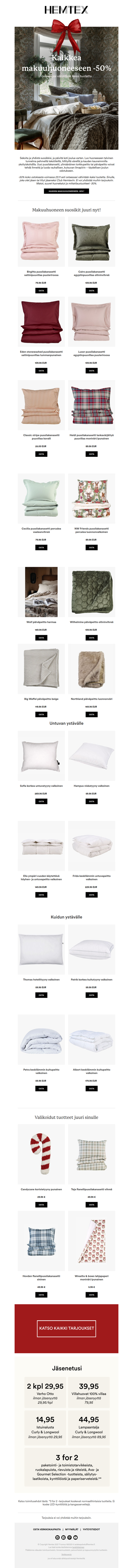 Kaikkea makuuhuoneeseen -50%, ostaessasi vähintään kaksi tuotetta ⭐🛏️