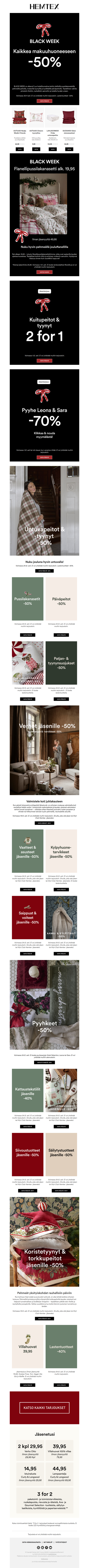 BLACK WEEK: Sara ja Leona-pyyhkeet -70% | Flanellipussilakanasetit alk. 19,95 🖤 | Klikkaa & nouda