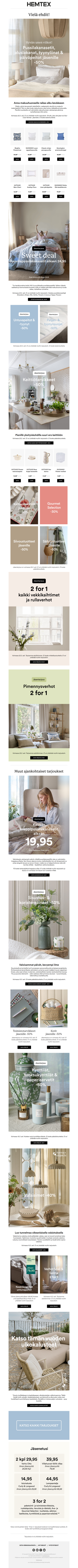 🔔 Vain 2 päivää jäljellä! -50% makuuhuoneen suosikkituotteista jäsenille