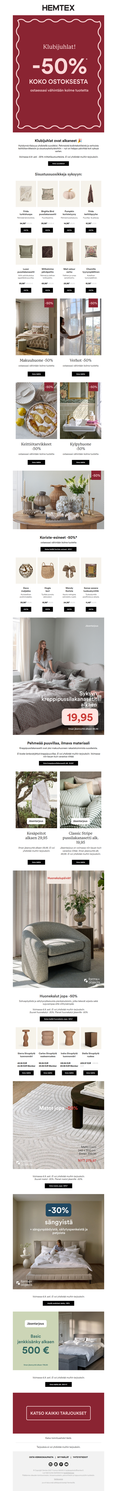 KLUBIJUHLAT!🎉 -50% koko* ostoksesta, ostaessasi vähintään 3 tuotetta