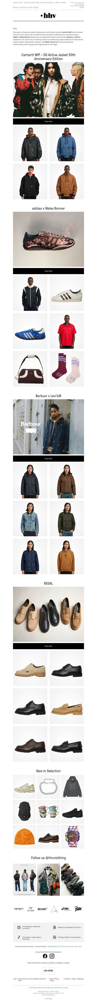 Carhartt WIP - OG Active Jacket 50th Anniversary Edition | adidas x Wales Bonner | Barbour x Levi's®  | Regal