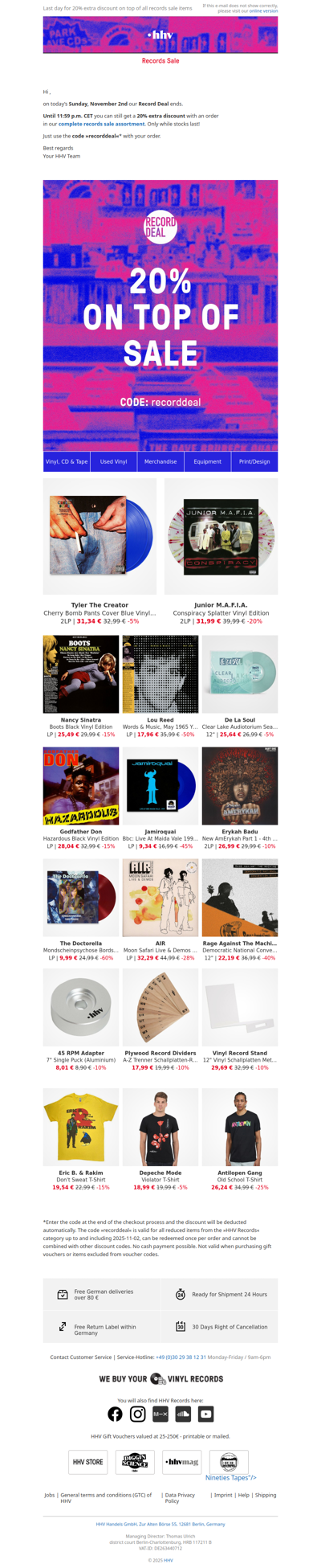 Only until 11:59 p.m. CET - 20% extra discount on all records sale items!