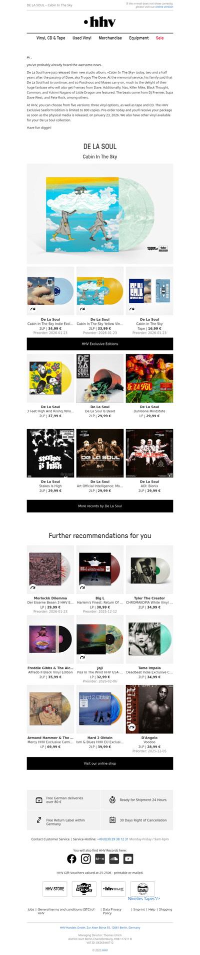 HHV Exclusive Editions: DE LA SOUL - Cabin In The Sky