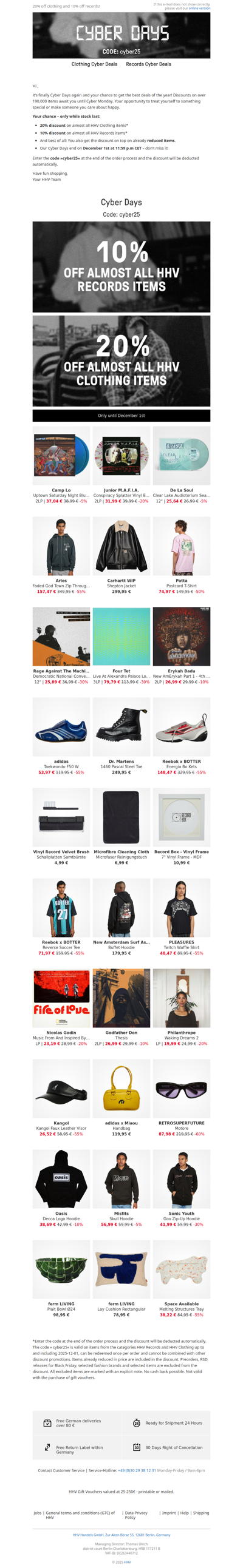 Black Friday! 20% off clothing and 10% off records - save up to 70%