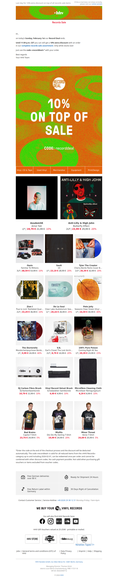 Only until 11:59 p.m. CET - 10% extra discount on all records sale items!