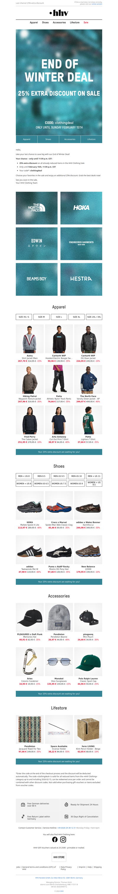 Only until 11:59 p.m. CET - 25% extra discount on Clothing sale!