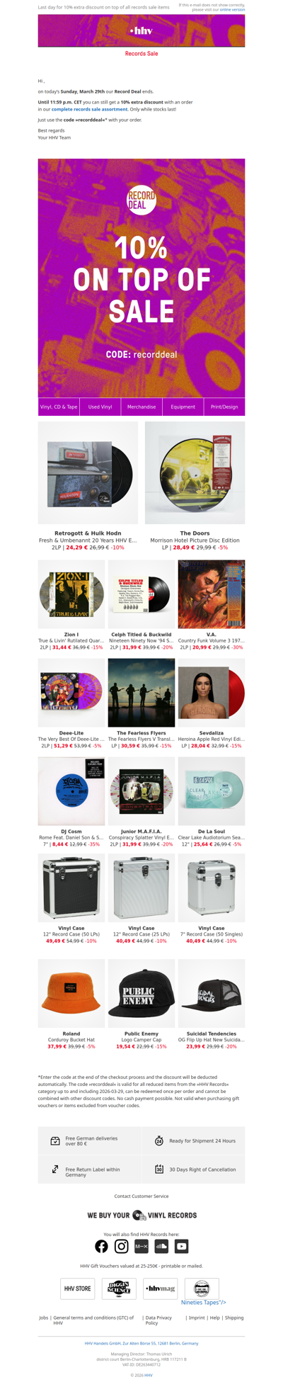 Only until 11:59 p.m. CET - 10% extra discount on all records sale items!