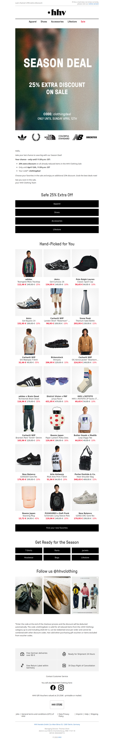 Only until 11:59 p.m. CET - 25% extra discount on Clothing sale!