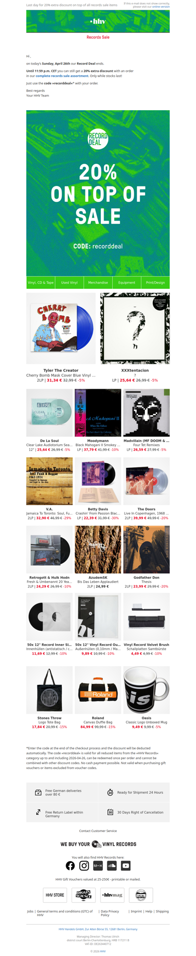 Only until 11:59 p.m. CET - 20% extra discount on all records sale items!