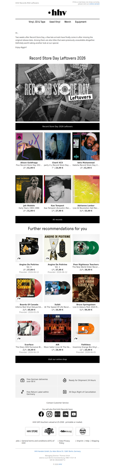 HHV Record Store Day Leftovers 2026