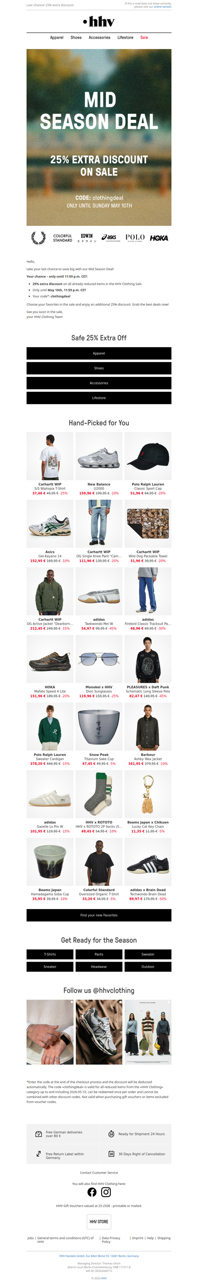 Only until 11:59 p.m. CET - 25% extra discount on Clothing sale!