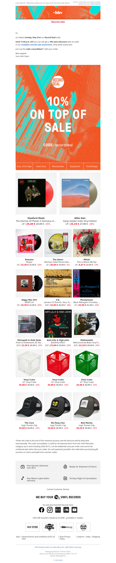 Only until 11:59 p.m. CET - 10% extra discount on all records sale items!