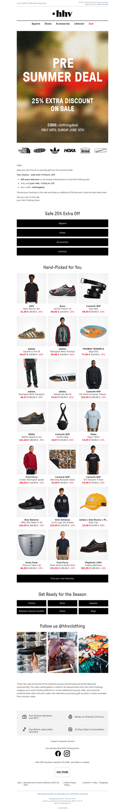 Only until 11:59 p.m. CET - 25% extra discount on Clothing sale!