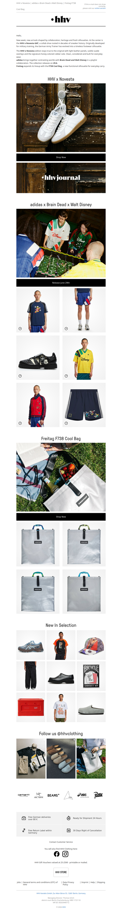 HHV x Novesta | adidas x Brain Dead x Walt Disney | Freitag F738 Cool Bag