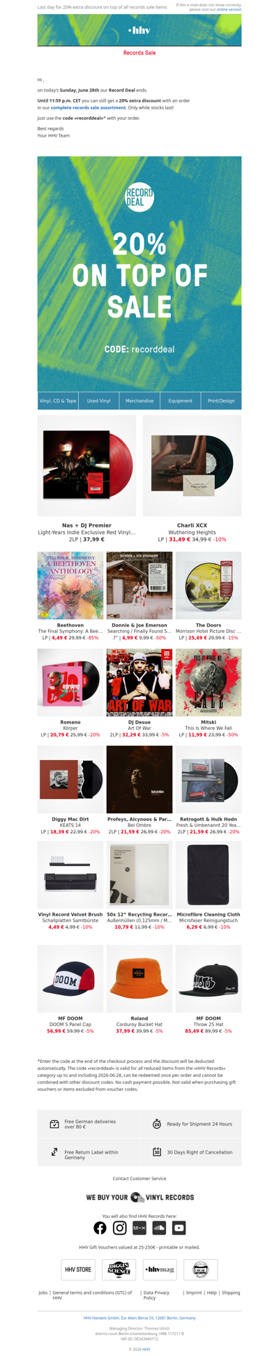 Only until 11:59 p.m. CET - 20% extra discount on all records sale items!