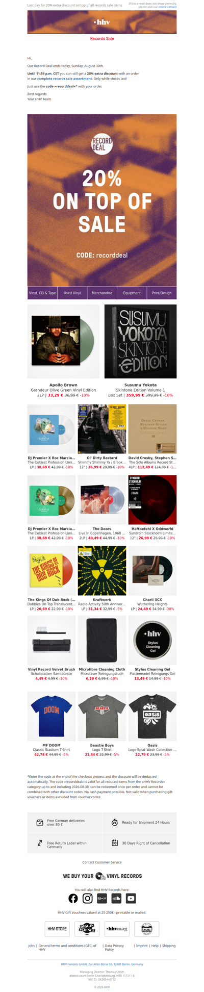 Only until 11:59 p.m. CET - 20% extra discount on all records sale items!