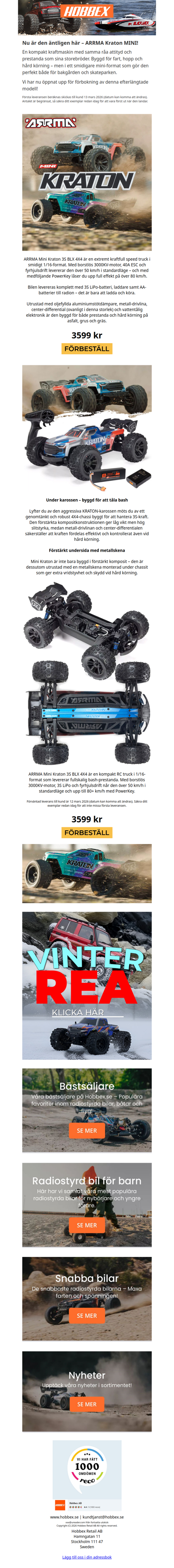 ARRMA Mini Kraton – säkra din i första leveransen