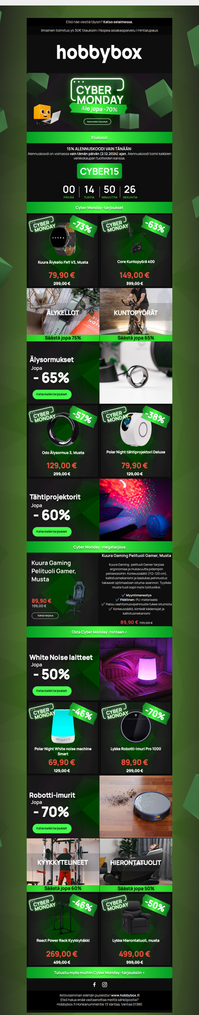 🎮 CYBER MONDAY: Säästä jopa 70% elektroniikasta ja muusta!