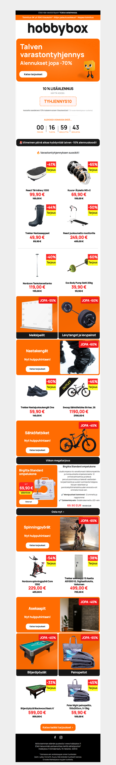 🚨 VIIMEINEN PÄIVÄ: Jopa -70 % + 10 % lisäale päättyy keskiyöllä! 📢