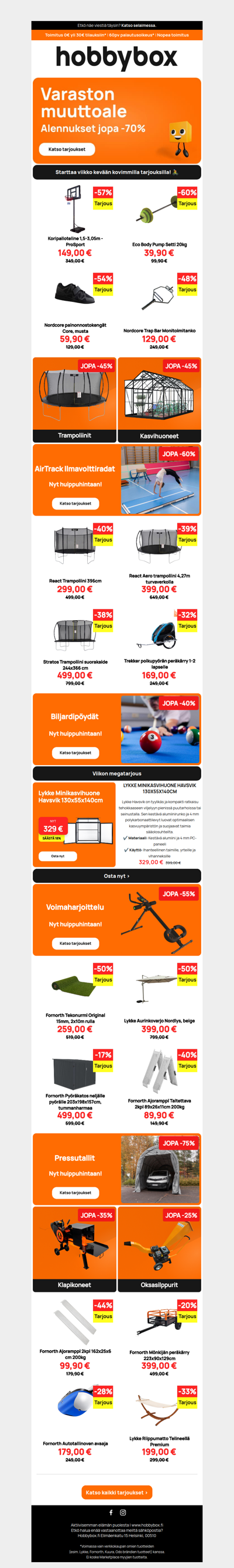 ⚡ Viimeinen viikko alkoi: Poimi nyt suosituimmat harrastusvälineet jopa -70 %!