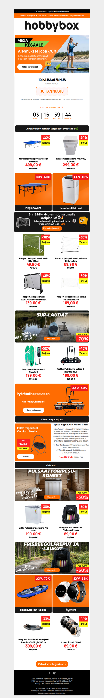 🔥 Juhannustarjoukset ovat täällä! + alekoodilla extra -10%!