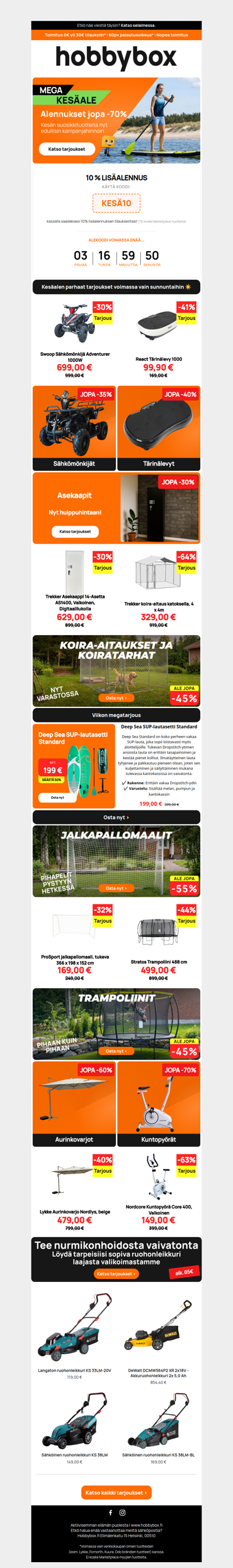 🚨 LOPPURYSÄYS: Mega kesäale päättyy pian – alennuskoodilla -10% lisäalennus!