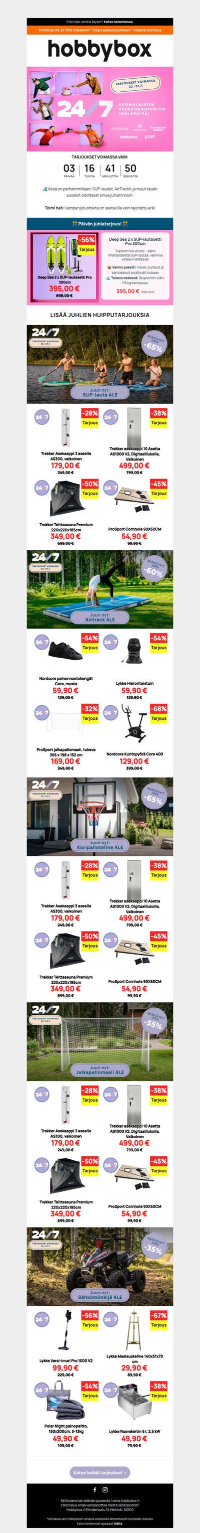 🏄 SUP-laudat, AirTrackit ja muut kesän suosikit juhlahinnoin!