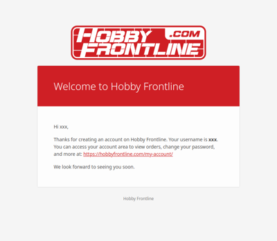 Your Hobby Frontline account has been created!