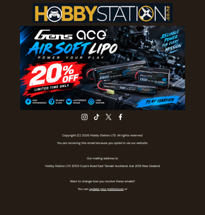 POWER UP & SAVE 20% — Gens Ace Airsoft LiPo Batteries