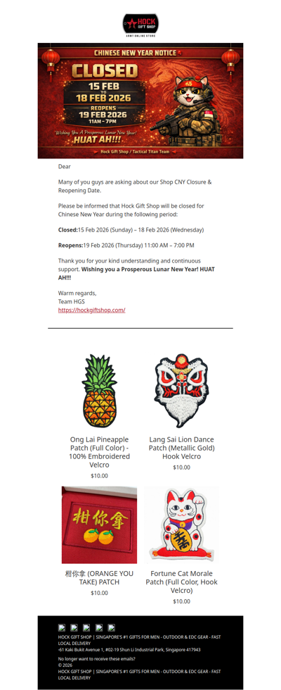 CNY Store Closure & Reopening Notice