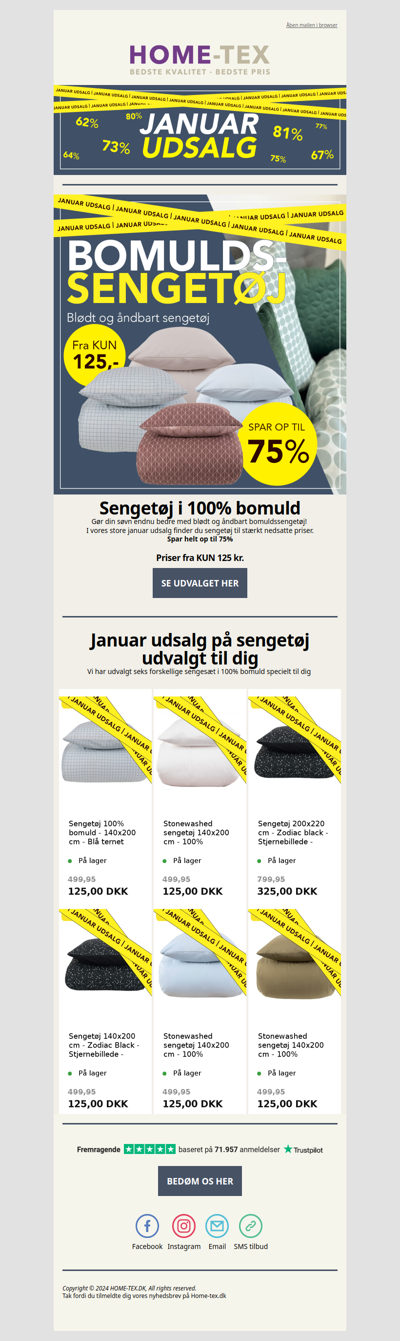 Januar udsalget er startet!💥 Bomuldssengetøj fra KUN 125 kr.