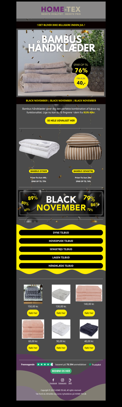 Black November priser på bambus håndklæder fra 40 kr.