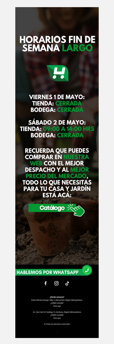 Revisa nuestros horarios de fin de semana largo 🕑